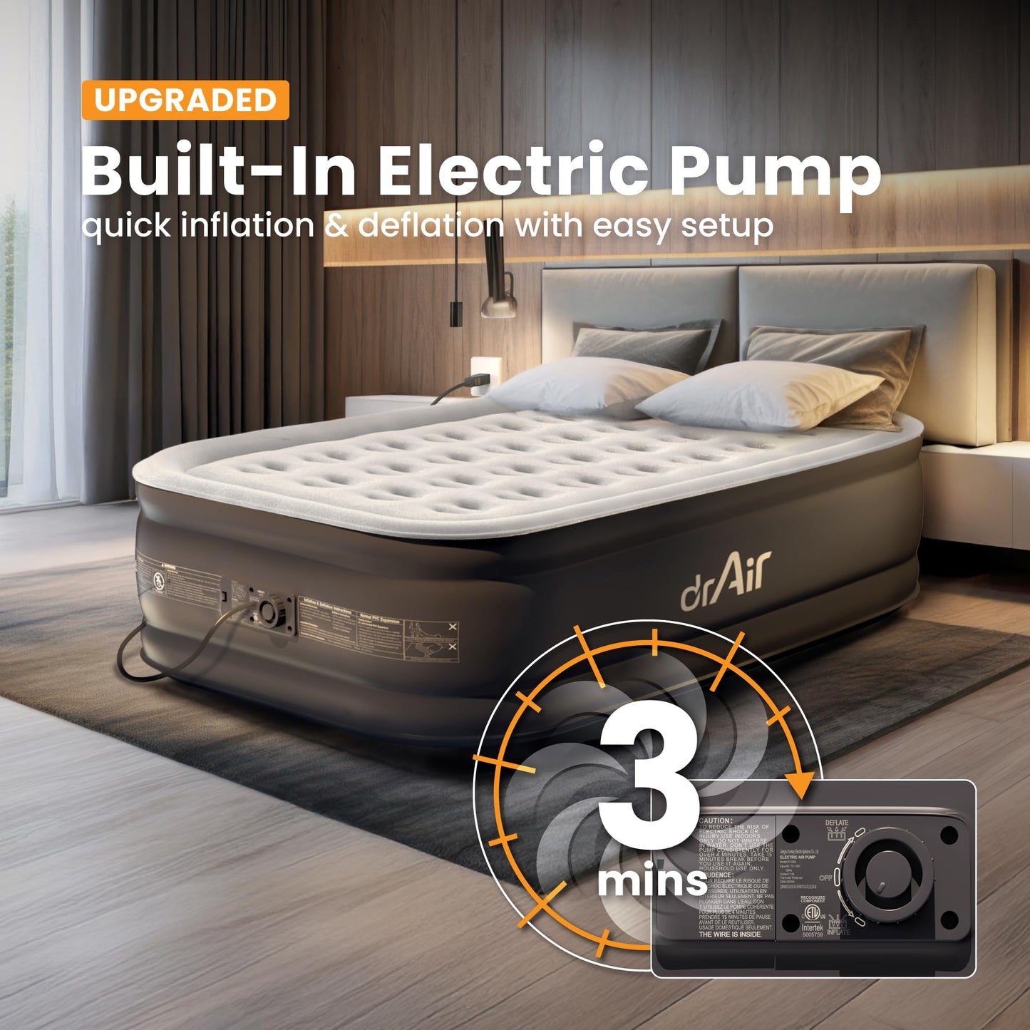 Dr. air Full Air Mattress Gray/Black - feature