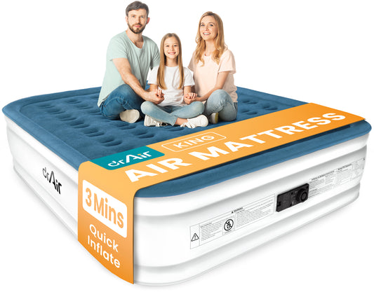 AeroCell Air Mattress - King 18" Cup - Blue Top White Base - Built-in Pump