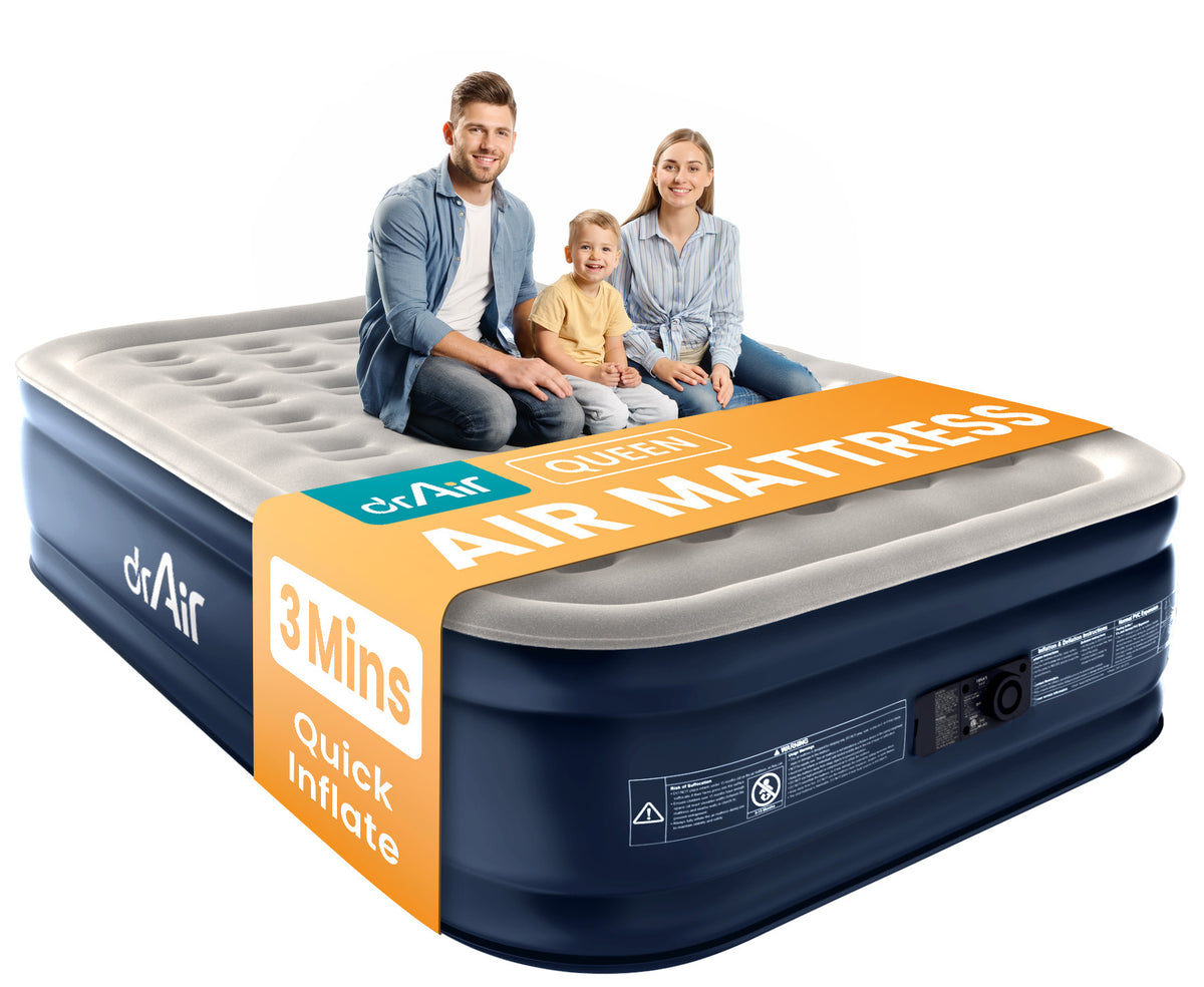 AeroCell Air Mattress - Queen 18" Cup - Gray Top Blue Base - Built-in Pump