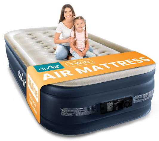 AeroCell Air Mattress - Twin 18" Cup - Gray Top Blue Base - Built-in Pump