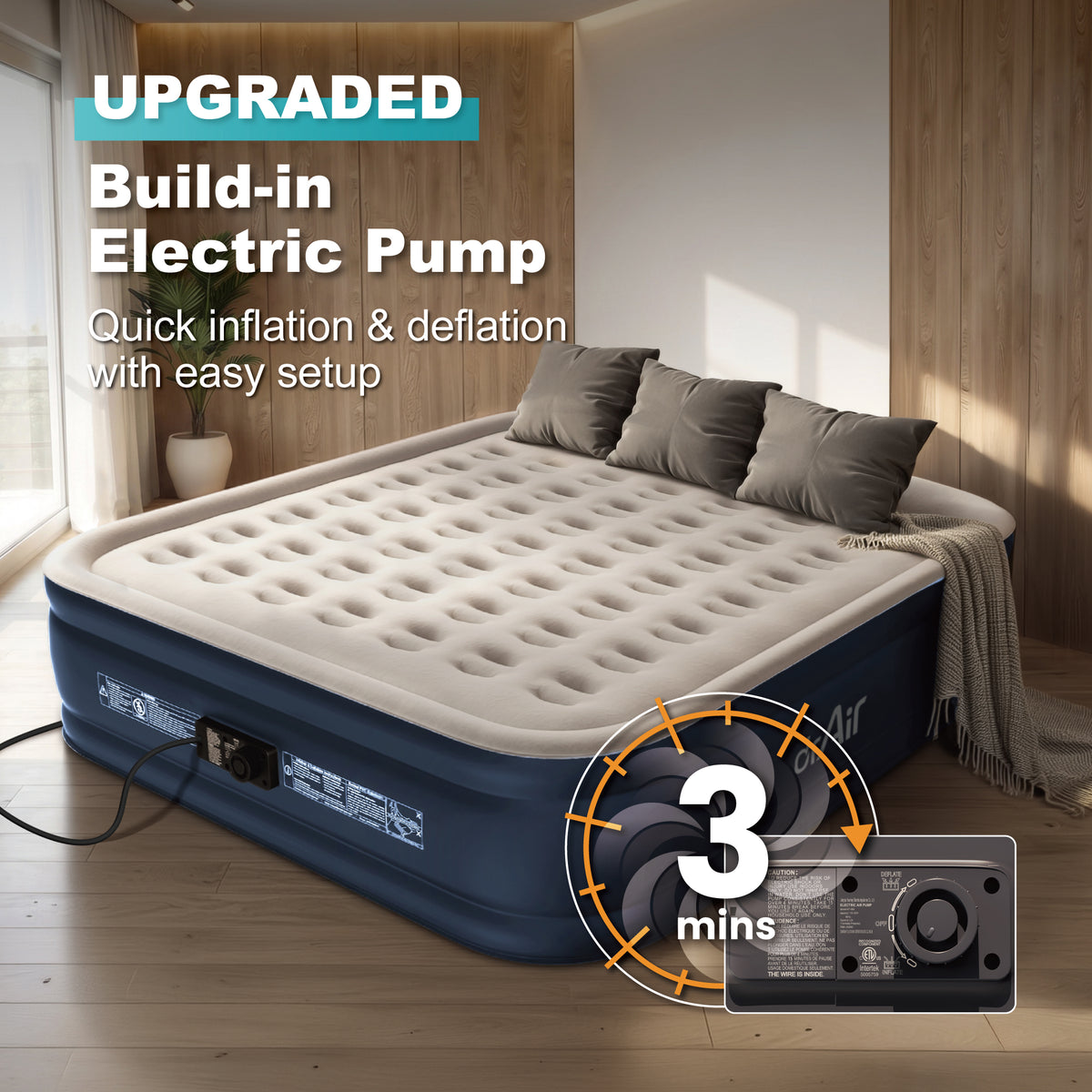 AeroCell Air Mattress - King 18" Cup - Gray Top Blue Base - Built-in Pump