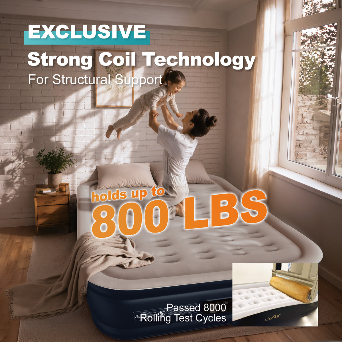 AeroCell Air Mattress - Queen 18" Cup - Gray Top Blue Base - Built-in Pump
