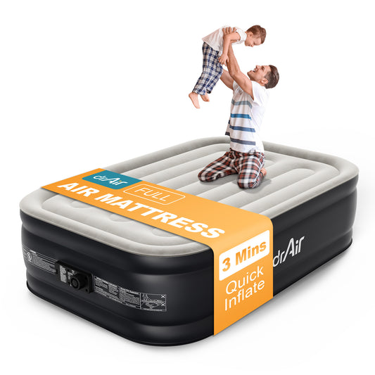 AeroBeam Air Mattress - Full 18" Vertical - Gray Top Black Base - Built-in Pump