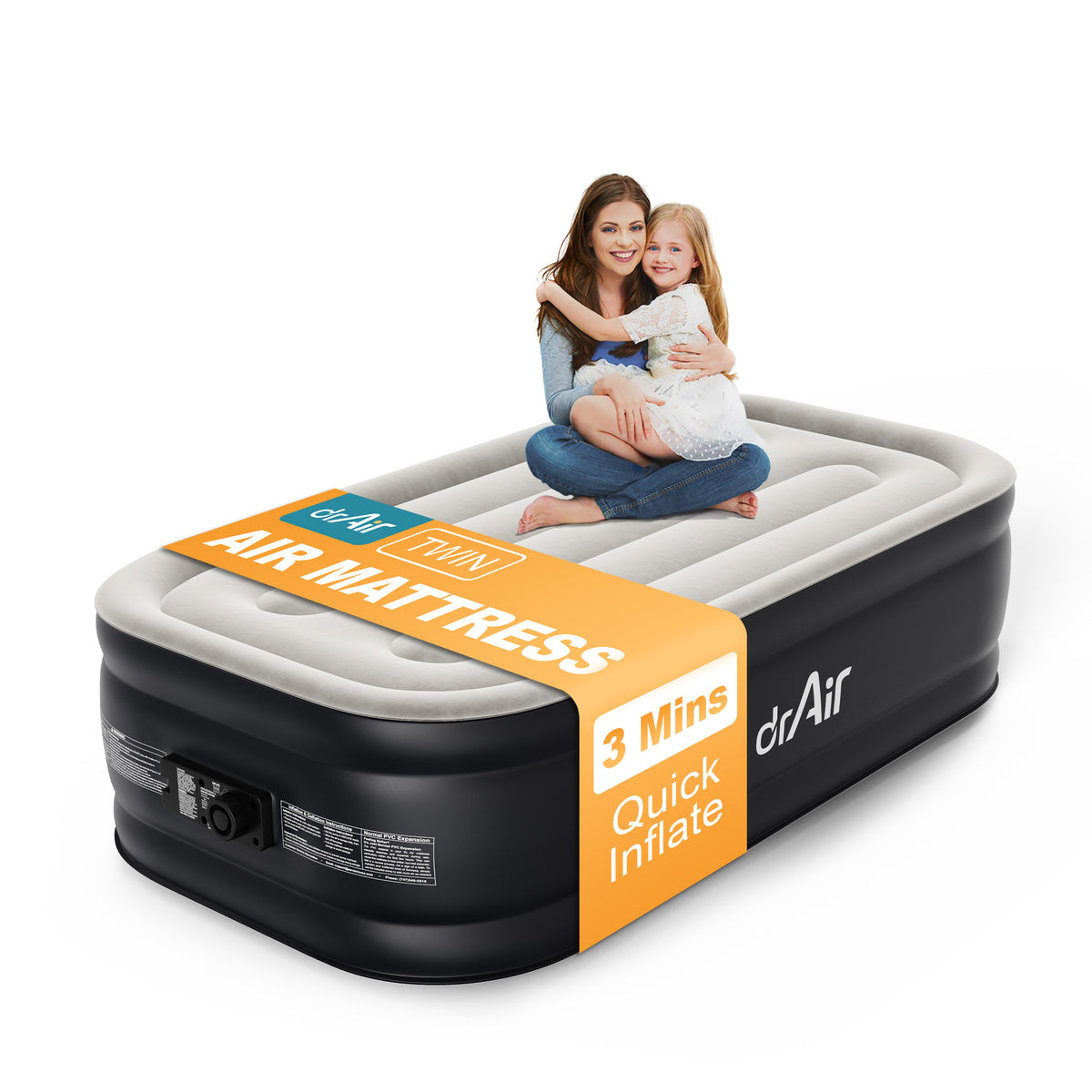 Dr. air Twin Air Mattress with Built-in Pump, 18" Raised Blow Up Mattress, 500 lbs Max Honeycomb Air Bed — Blue Top / White Base / Vertical