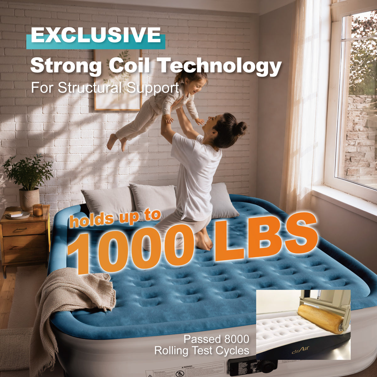 AeroCell Air Mattress - King 18" Cup - Blue Top White Base - Built-in Pump